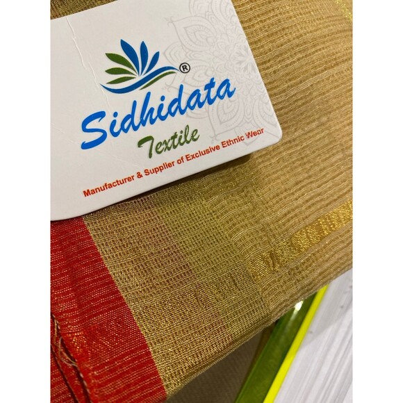 Women's Kota Doria Pure Cotton Saree With Unstiched Blouse NWT golden zari weave - Picture 11 of 12